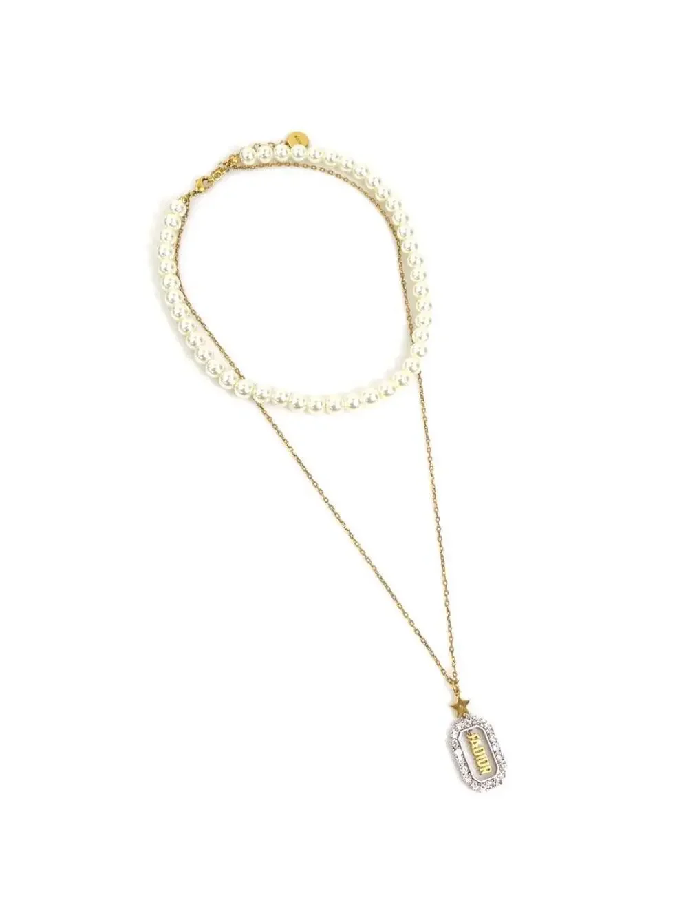 Auth Christian Dior Necklace White/Gold #302667C24B